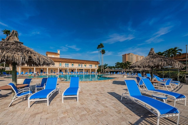 view of swimming pool with a patio area