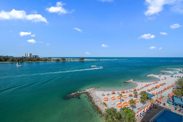 property view of water with a beach view