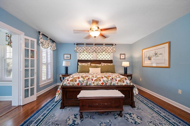 bedroom featuring hardwood / wood-style flooring and ceiling fan