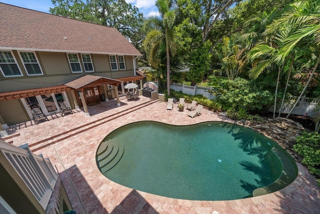 view of swimming pool with a patio