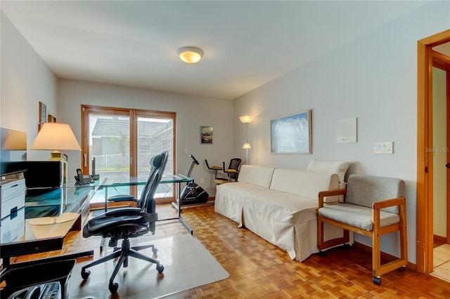 office area featuring light parquet floors