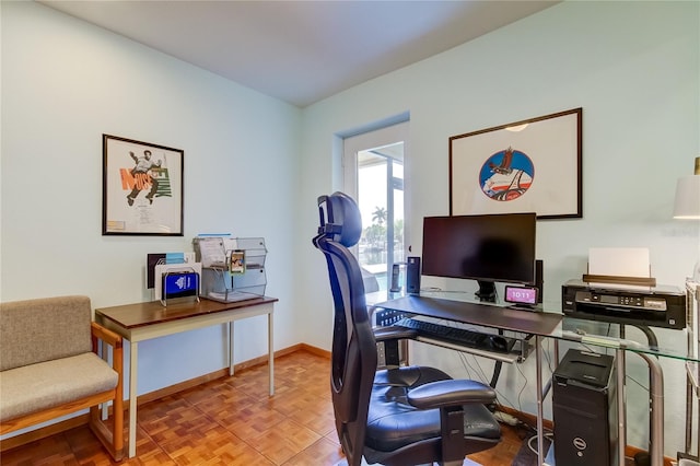 office featuring parquet floors