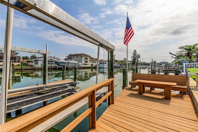 view of dock with a water view