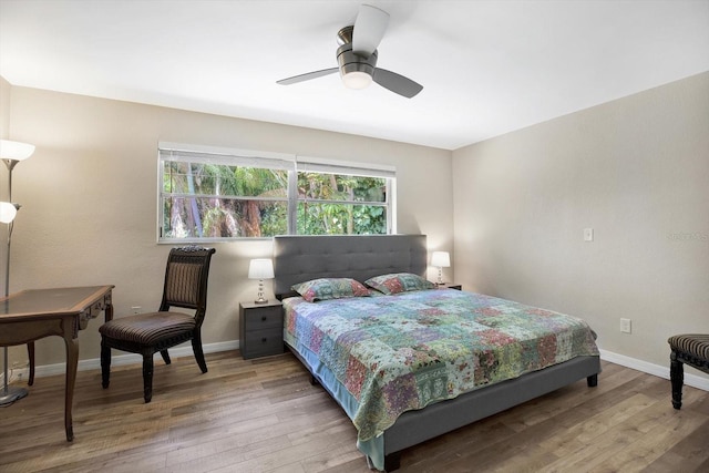 bedroom featuring ceiling fan and light hardwood / wood-style floors