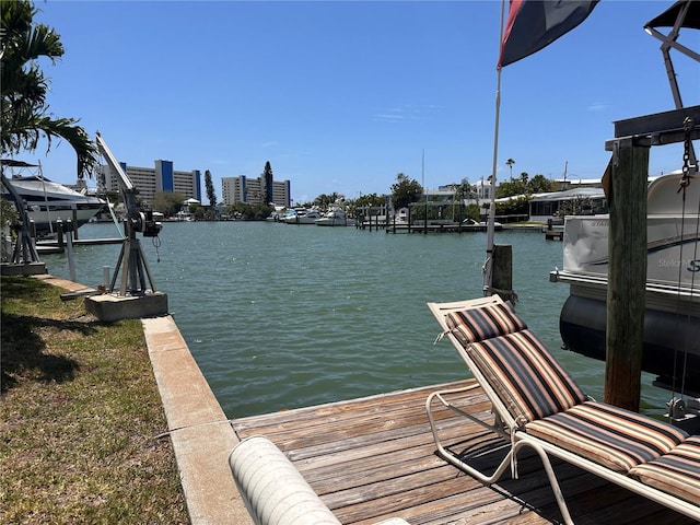 dock area with a water view