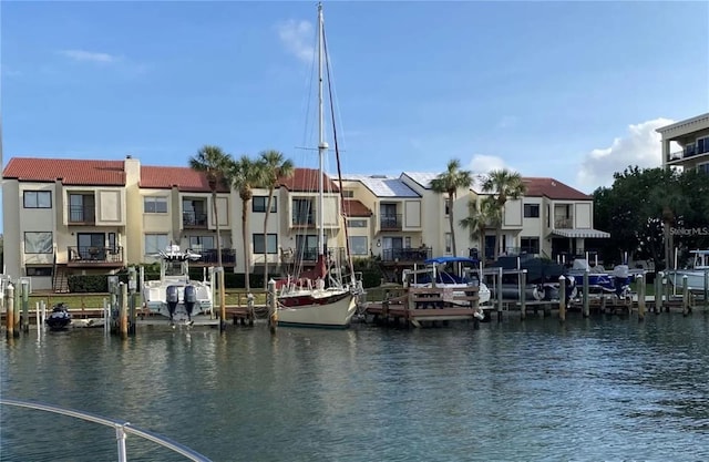 property view of water with a dock