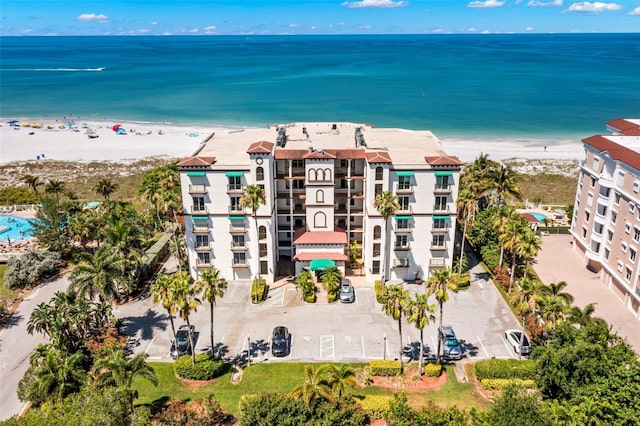 aerial view with a view of the beach and a water view