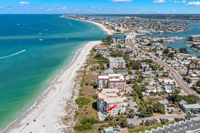 aerial view with a beach view and a water view