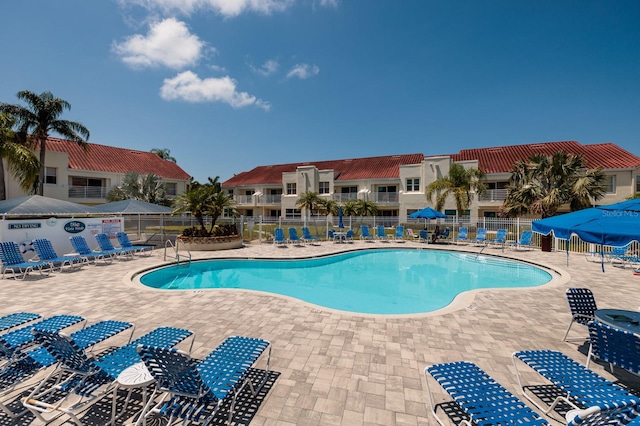 view of swimming pool featuring a patio