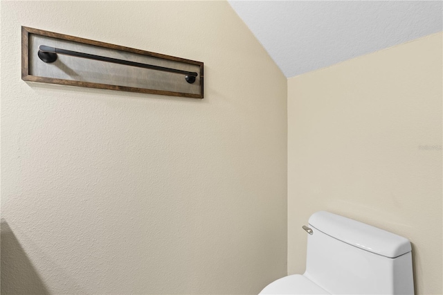 bathroom with lofted ceiling and toilet