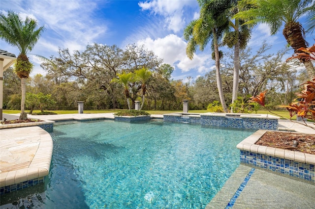 pool with an in ground hot tub