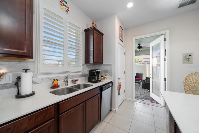 kitchen featuring plenty of natural light, backsplash, sink, and stainless steel dishwasher