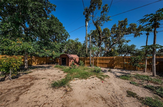 view of yard with a shed