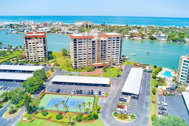 aerial view featuring a water view