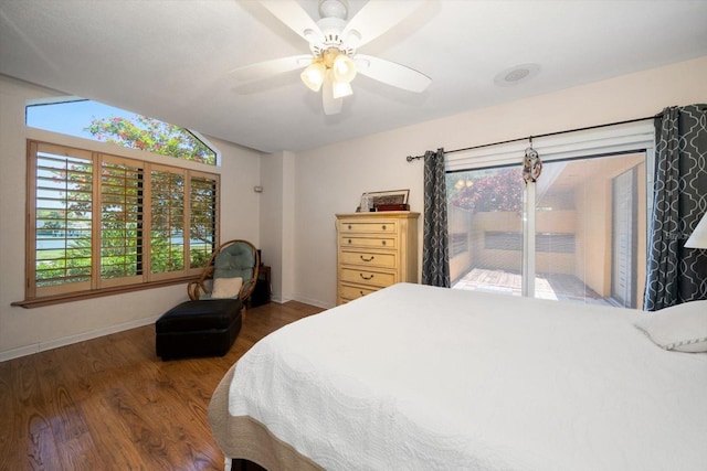 bedroom featuring ceiling fan and dark hardwood / wood-style flooring