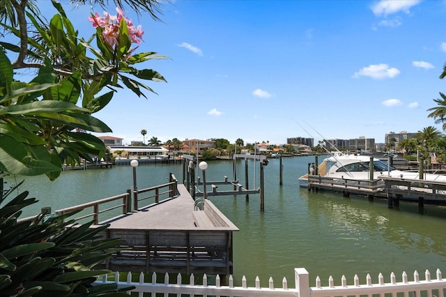 view of dock featuring a water view