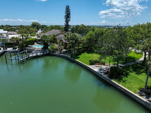 bird's eye view featuring a water view