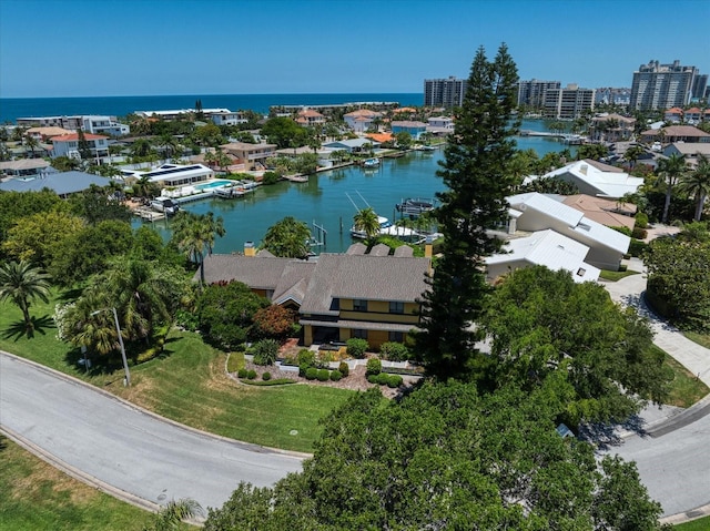 aerial view with a water view