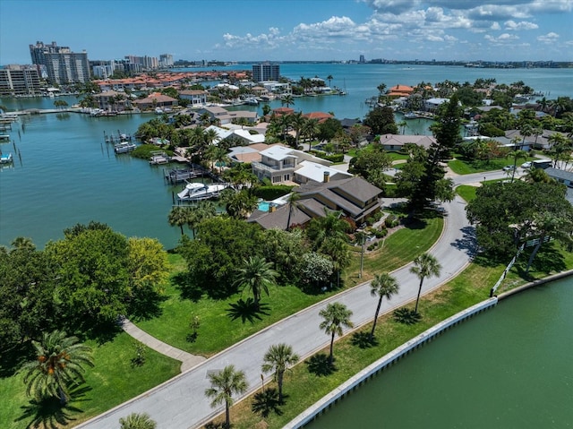 bird's eye view featuring a water view