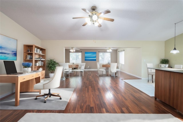 office featuring a textured ceiling and hardwood / wood-style flooring