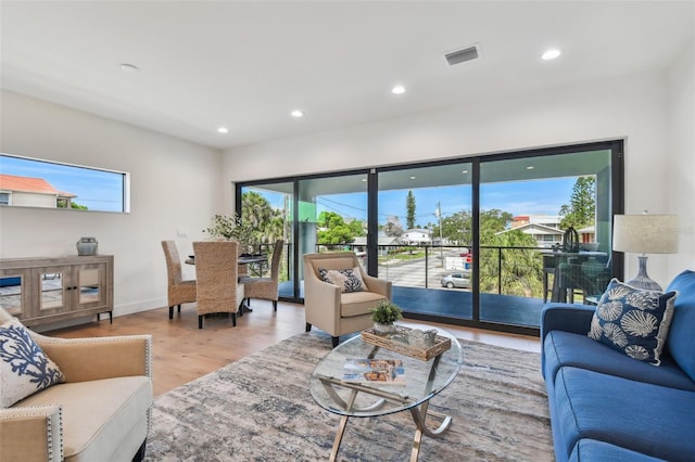 living room with light wood-type flooring