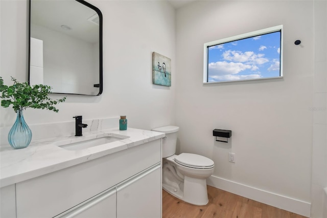 bathroom featuring hardwood / wood-style floors, vanity, and toilet