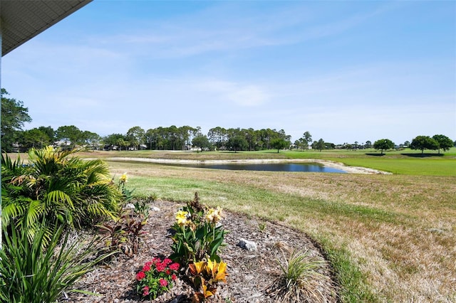 view of yard with a water view