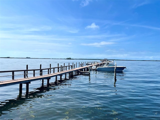 view of dock with a water view