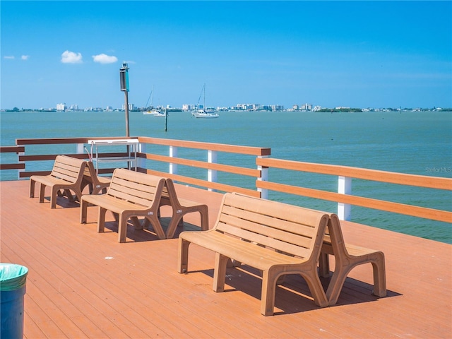 view of dock with a water view