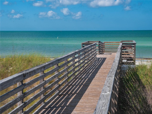 view of water feature with a beach view