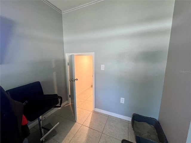 tiled office featuring crown molding