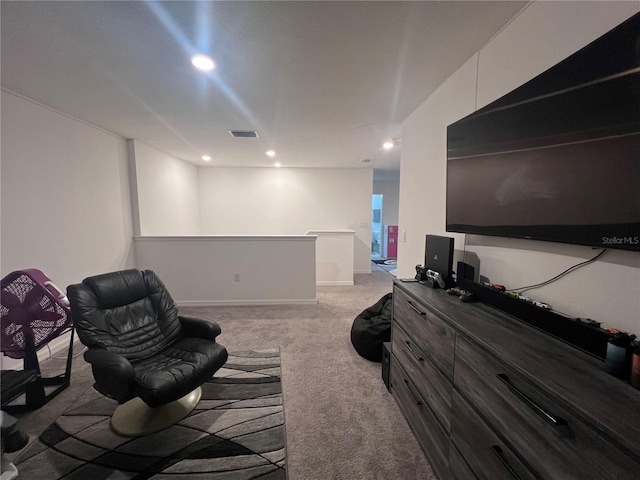 living room with light colored carpet