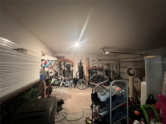 garage with a garage door opener