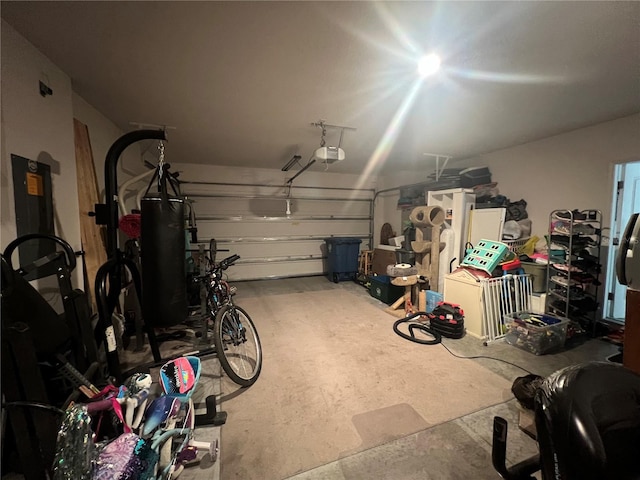 garage with a garage door opener