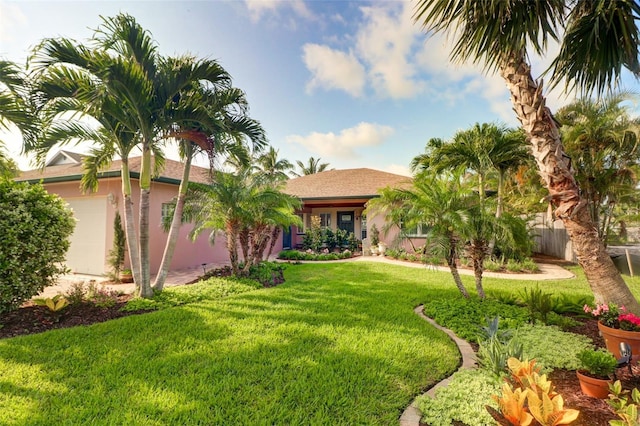 view of front of house featuring a garage and a front yard