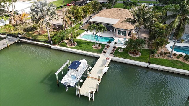 bird's eye view featuring a water view