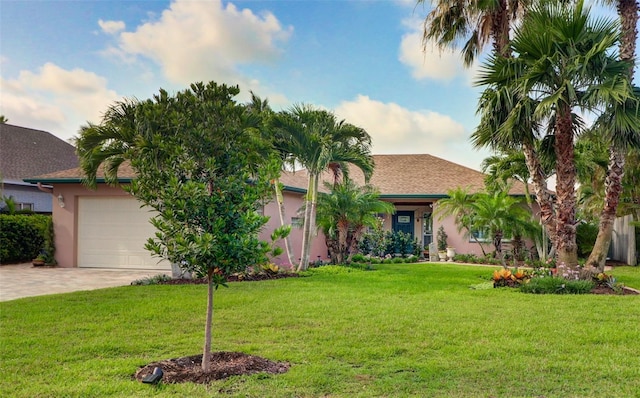 view of front facade featuring a garage and a front yard