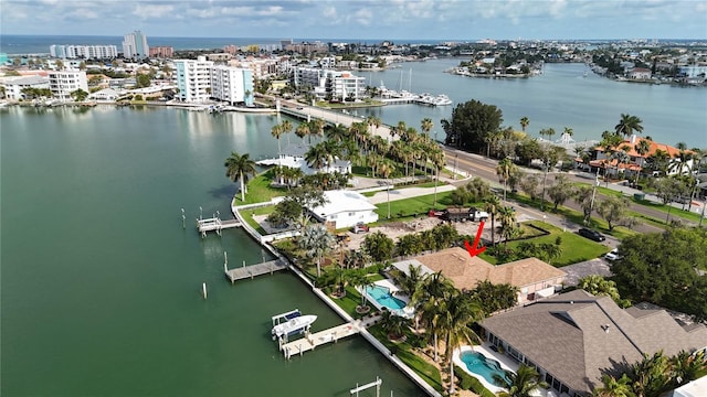 aerial view featuring a water view