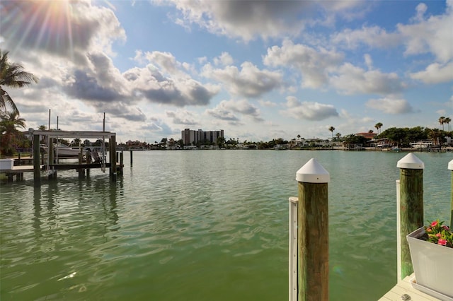 dock area with a water view