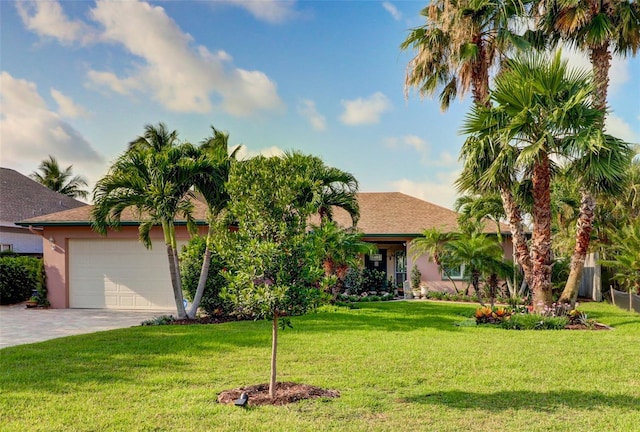 view of front of house featuring a garage and a front yard