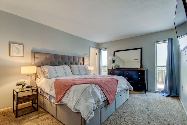 bedroom featuring carpet floors and multiple windows