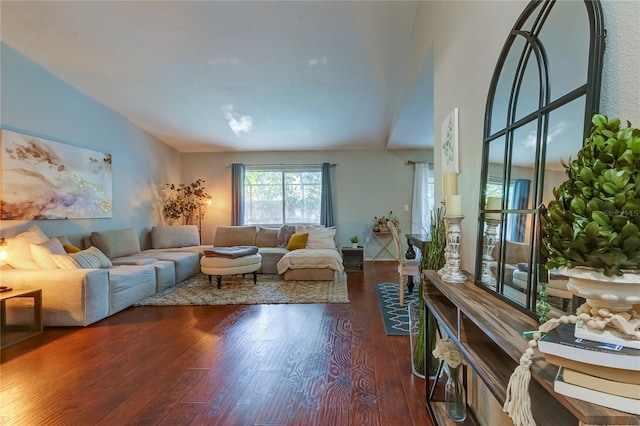 living room with dark hardwood / wood-style floors