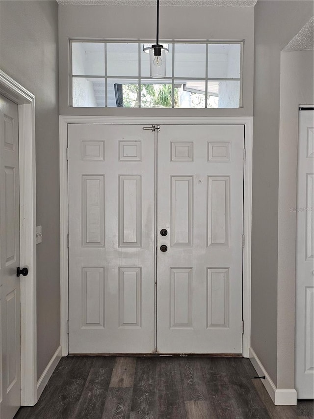 entryway with dark hardwood / wood-style flooring