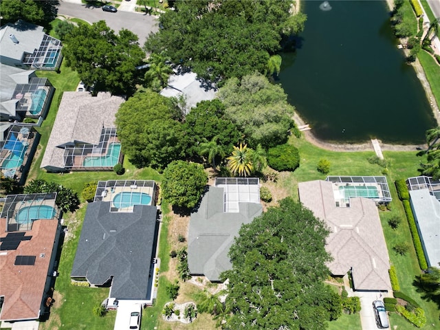 aerial view with a water view