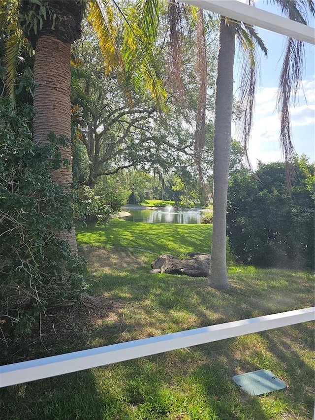 view of yard with a water view