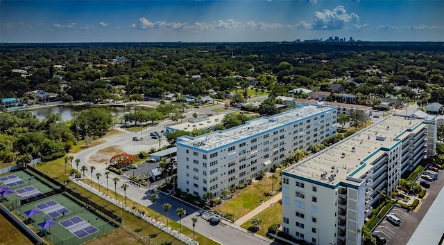 aerial view featuring a water view