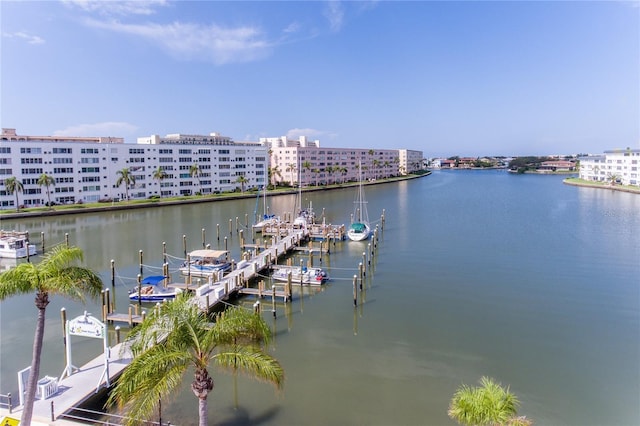 property view of water featuring a boat dock