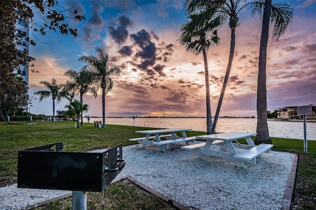 exterior space featuring a water view