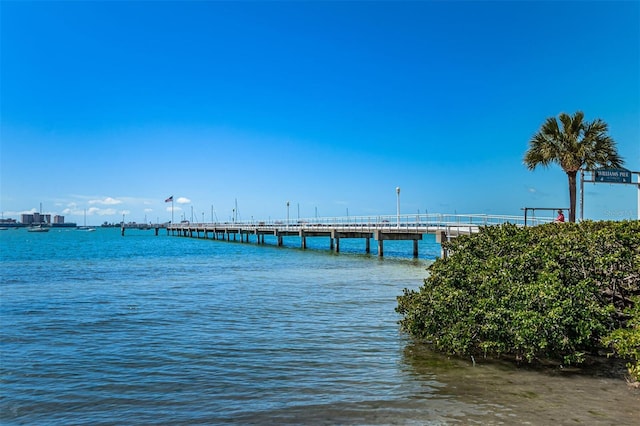 view of dock with a water view