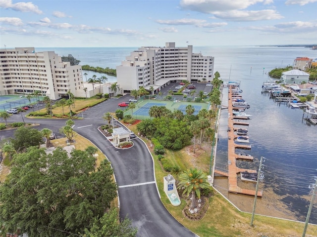 aerial view with a water view